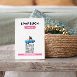 Personalisiertes Geldgeschenk | Führerschein Zuschuss | Digitales Sparbuch | Geschenkkarte | Auto Mädchen Pink