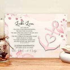 Personalisiertes Geldgeschenk zur Konfirmation im Bilderrahmen – Geschenk für Mädchen mit Anker-Motiv