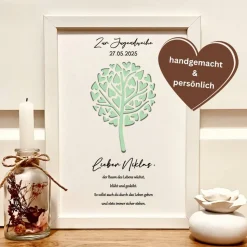 Personalisiertes Geldgeschenk zur Jugendweihe – Lebensbaum im Bilderrahmen | Geschenkidee mit Wunschname
