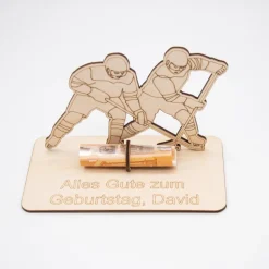 Personalisiertes Geldgeschenk Eishockey aus Holz – Geschenk für Eishockey-Fans