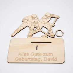 Personalisiertes Geldgeschenk Eishockey aus Holz – Geschenk für Eishockey-Fans