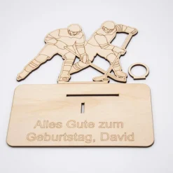 Personalisiertes Geldgeschenk Eishockey aus Holz – Geschenk für Eishockey-Fans