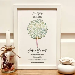 Personalisiertes Geldgeschenk zur Taufe – Baum des Lebens Bilderrahmen als Taufgeschenk für Jungen & Mädchen