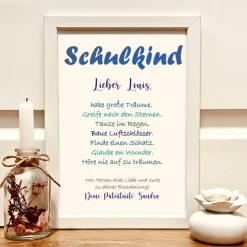 Personalisiertes Geldgeschenk zur Einschulung für Jungen im A4 Bilderrahmen – Geschenk zum 1. Schultag mit Name