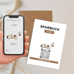 Personalisiertes Geldgeschenk | Virtuelles Sparbuch | QrCode Geschenkkarte | Auto Führerschein