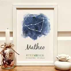 Personalisiertes Geldgeschenk Sternzeichen Steinbock – Einzigartiges Geburtstagsgeschenk im Bilderrahmen