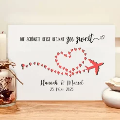 Personalisiertes Geldgeschenk zur Hochzeit – Hochzeitsgeschenk „Die schönste Reise beginnt zu zweit“ im Bilderrahmen
