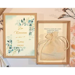 Personalisiertes Geldgeschenk zur Kommunion – Geschenkbox mit Namen & Glückwunschkarte