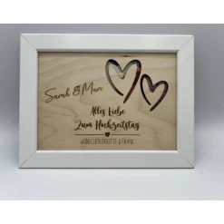 Personalisiertes Geldgeschenk aus Holz mit Herzmotiv zur Hochzeit, Silberhochzeit & goldenen Hochzeit