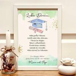 Personalisiertes Geldgeschenk Abitur im Bilderrahmen mit Hut & Urkunde – Kreatives Andenken