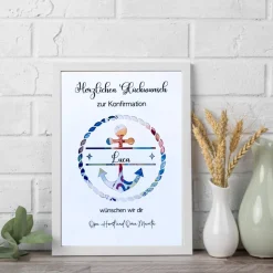 Personalisiertes Geldgeschenk zur Konfirmation, Kommunion & Jugendweihe | A4 mit Anker-Motiv & Rahmen