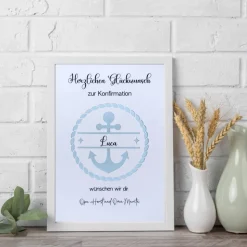 Personalisiertes Geldgeschenk zur Konfirmation, Kommunion & Jugendweihe | A4 mit Anker-Motiv & Rahmen