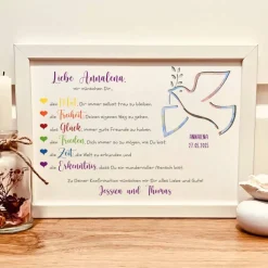 Personalisiertes Geldgeschenk zur Konfirmation – Bilderrahmen für Mädchen & Jungen mit Friedenstaube