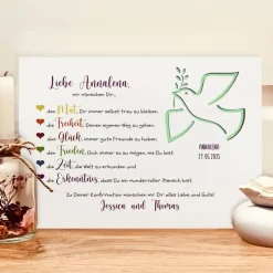 Personalisiertes Geldgeschenk zur Konfirmation – Bilderrahmen für Mädchen & Jungen mit Friedenstaube