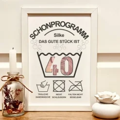 Personalisiertes Geldgeschenk 40. Geburtstag mit Humor – Pflegehinweise Bilderrahmen für Frauen
