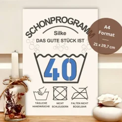 Personalisiertes Geldgeschenk 40. Geburtstag mit Humor – Pflegehinweise Bilderrahmen für Frauen