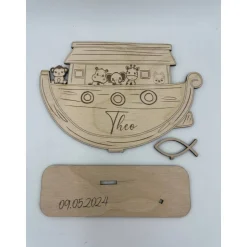 Personalisiertes Geldgeschenk Arche Noah aus Holz zur Taufe, Geburt & Kommunion