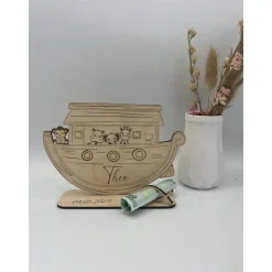 Personalisiertes Geldgeschenk Arche Noah aus Holz zur Taufe, Geburt & Kommunion