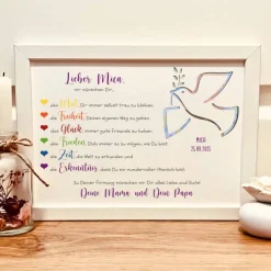 Personalisiertes Geldgeschenk zur Firmung – Bilderrahmen mit Friedenstaube & Wunschname