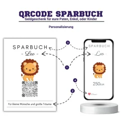 Personalisiertes Geldgeschenk | Virtuelles Sparbuch | QrCode Geschenkkarte | Löwe
