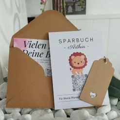 Personalisiertes Geldgeschenk | Virtuelles Sparbuch | QrCode Geschenkkarte | Löwe