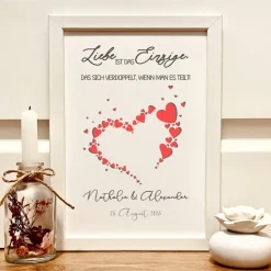Personalisiertes Geldgeschenk Hochzeit – Geld im Bilderrahmen mit Namen & Herzen