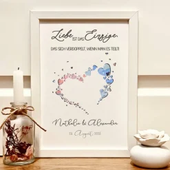 Personalisiertes Geldgeschenk Hochzeit – Geld im Bilderrahmen mit Namen & Herzen