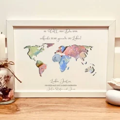 Personalisiertes Geldgeschenk zur Konfirmation im Bilderrahmen – Einzigartiges Konfirmationsgeschenk mit Weltkarten-Design