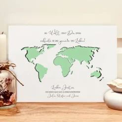 Personalisiertes Geldgeschenk zur Konfirmation im Bilderrahmen – Einzigartiges Konfirmationsgeschenk mit Weltkarten-Design