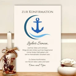 Personalisiertes Geldgeschenk zur Konfirmation mit Anker | Konfirmationsgeschenk Geld im Bilderrahmen
