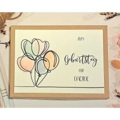 Personalisiertes Geldgeschenk zum Geburtstag – Geschenkbox mit Namen & Ballons | Inklusive Glückwunschkarte & Leinensäckchen