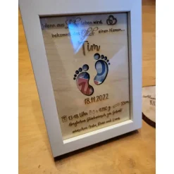 Personalisiertes Geschenk zur Geburt oder Taufe im Bilderrahmen. Individuelles Geldgeschenk mit Geburtsdaten