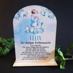 Personalisiertes Geschenk zur Erstkommunion – Holzschild mit Gebet und Name