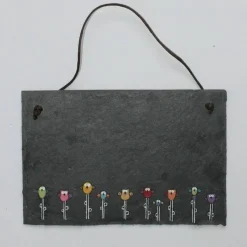 personalisiertes Geschenk für Familien - Türschild aus Schiefer mit Eulen handbemalt, Schieferschild mit Name, Haustürschild für den Eingang, Familientürschild für das Zuhause