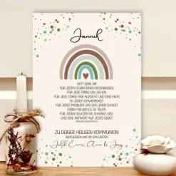 Personalisiertes Geschenkbild zur Erstkommunion für Jungen – Kommunionsgeschenk mit Namen & Regenbogenmotiv