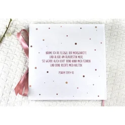 personalisiertes Gästebuch zur Taufe Regenbogen, Herz & Punkte blanko o. mit Fragen / Fragebogen Beere Altrosa Bordeaux