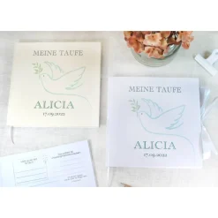 Personalisiertes Gästebuch & Taufalbum mit Taube und Olivenzweig zur Taufe mit Gästefragen oder Blanko
