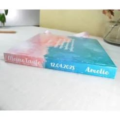 personalisiertes Gästebuch & Album zur Taufe in Türkis bis Rosa blanko oder mit Fragen