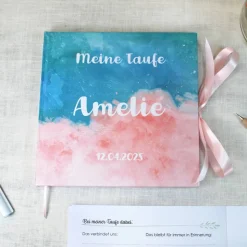 personalisiertes Gästebuch & Album zur Taufe in Türkis bis Rosa blanko oder mit Fragen