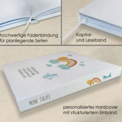 personalisiertes Gästebuch zur Taufe mit Arche Noah und Tieren blanko od. mit Fragen / Fragebogen