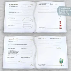 personalisiertes Gästebuch zur Taufe mit Arche Noah und Tieren blanko od. mit Fragen / Fragebogen