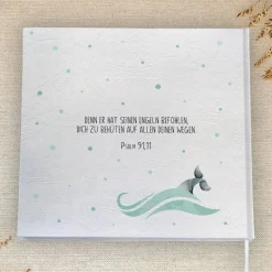personalisiertes Gästebuch zur Taufe mit Wal, Welle, Herz in Grau & Hellblau blanko od. mit Fragen / Fragebogen