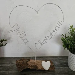 Personalisiertes Herz zur Hochzeit als Dekoration oder Geschenk aus Diamant-Glitzerdraht