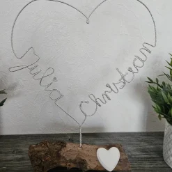 Personalisiertes Herz zur Hochzeit als Dekoration oder Geschenk aus Diamant-Glitzerdraht