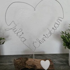 Personalisiertes Herz zur Hochzeit als Dekoration oder Geschenk aus Diamant-Glitzerdraht