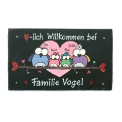 Personalisiertes Hochzeitsgeschenk Türschild Eulenfamilie – Handbemalte Schiefertafel mit Namen & Wunschdesign