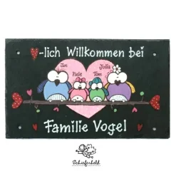 Personalisiertes Hochzeitsgeschenk Türschild Eulenfamilie – Handbemalte Schiefertafel mit Namen & Wunschdesign