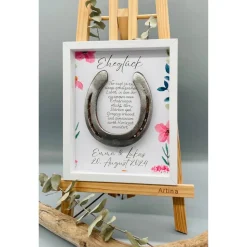 Personalisiertes Hochzeitsgeschenk mit echtem Hufeisen – Einzigartiges Wandbild zur Hochzeit
