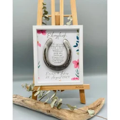 Personalisiertes Hochzeitsgeschenk mit echtem Hufeisen – Einzigartiges Wandbild zur Hochzeit