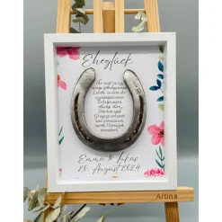 Personalisiertes Hochzeitsgeschenk mit echtem Hufeisen – Einzigartiges Wandbild zur Hochzeit